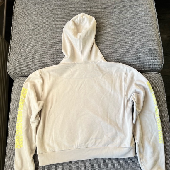 Vans Cropped Hoodie Pullover Beige Yellow Logo Graphic Sweatshirt Women M - Picture 3 of 3